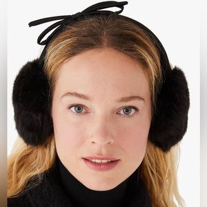 Kate Spade Shoelace Bow Faux Fur Earmuffs, Black